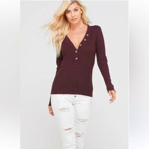 Nordstrom NWOT Wishlist ribbed plum long sleeve sweater v neck - small
